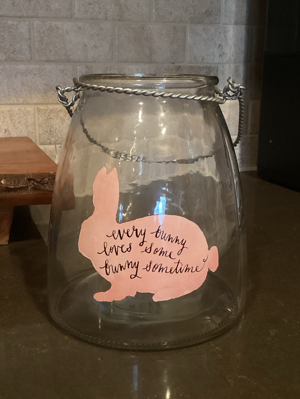 Rae Dunn “Every Bunny Loves Some Bunny Sometime” Glass Candle Jar / Lantern